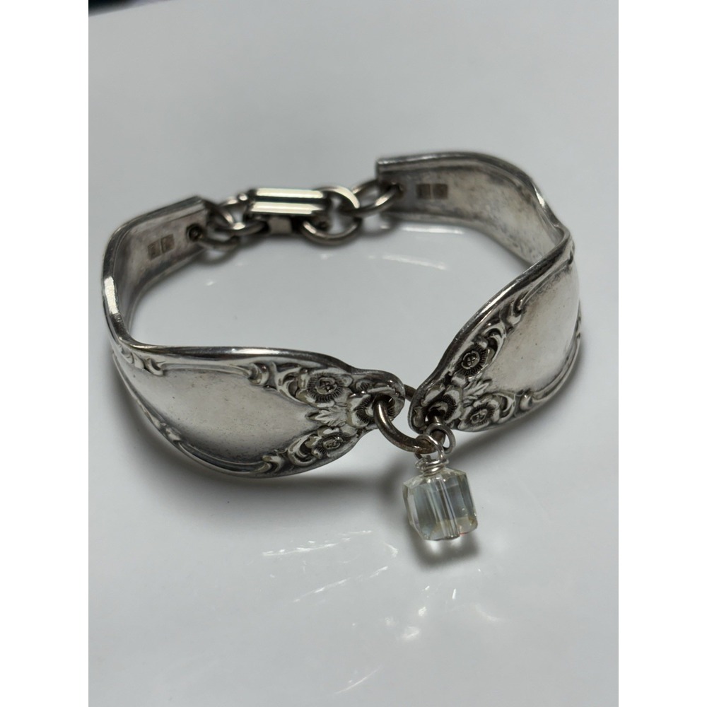 Spoon Bracelet Cuff Style Vintage Sterling Silver Handmade, Marked, 6 In, Boho